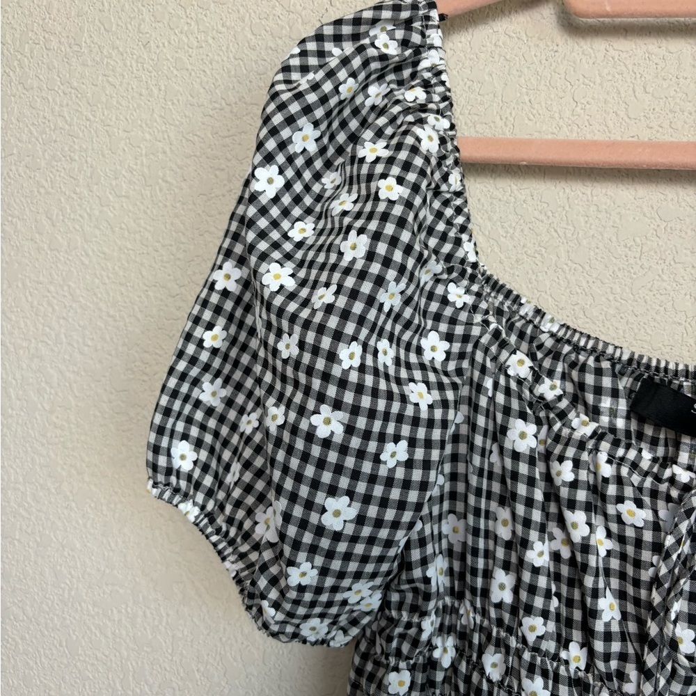 Sophie Rue Puff Sleeve Smocked Waist 90s Gingham Daisy Print Midi Dress S - Picture 8 of 9